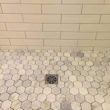 Hampton Carrara Hex Marble Mosaic Tile 3 X 3 In Shower Floor Tile Shower Floor Hexagon Shower Floor
