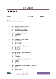 Denmark Country Info Worksheet Printable Worksheets Geography Worksheets List Of Countries