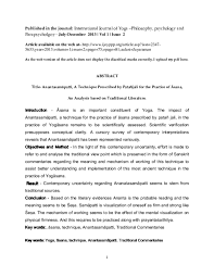 Maybe you would like to learn more about one of these? Anantasamapatti A Technique Prescribed By Patanjali For The Practice Of Asana An Analysis Based On Traditional Literature Jayaraman Mahadevan Academia Edu