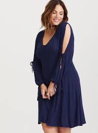 Navy Tie Sleeves Hacci Trapeze Dress Casual Dresses Plus Size Torrid Dresses Fashion