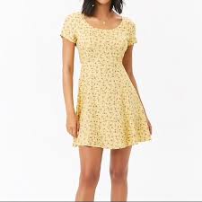 Roxy women's juniors red sky dive cutout fit and flare casual dress size small s. Forever 21 Dresses Forever 2 Yellow Rose Print Mini Dress Nwt Poshmark