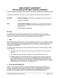 Owning a company car can be seen as a reward for loyalty. Employment Agreement Executive With Car Allowance Template By Business In A Box