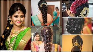 The traditional hairstyles in the south indian wedding scenario go with the basic plait, long and adorned with embellishments made of stones or, in a more traditional setting, a beautiful arrangement of flowers, often jasmine. Indian Bridal Wedding Hairstyles Trends Simple Craft Ideas