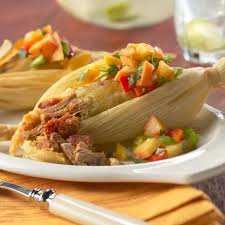 Tamale with Spanish Braised Pork Shank and White Peach Salsa