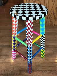 Whimsical Black White And Red Hand Painted Bar Stool Checker Etsy In 2020 Painted Bar Stools Hand Painted Furniture Paint Bar