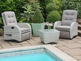 Reclining chairs sun loungers in garden outdo. Cream Reclining Rattan Bistro Set Footrest Garden Centre Shopping