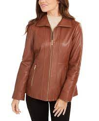 Anne Klein Wing Collar Leather Jacket Cognac Brown Leather Jacket Leather Jacket Coats For Women