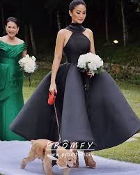 Black Satin Tea Length Ball Gown Bridesmaid Dress Tea Length Formal Dresses Tea Length Bridesmaid Dresses Formal Dresses Long