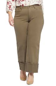 Nydj Teresa Deep Cuff Wide Leg Jeans In Ripe Olive