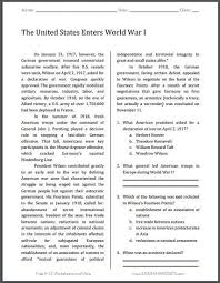 United States Enters World War I Free Printable Reading With Questions Pdf File For High School United States Hist World War I History Worksheets World War