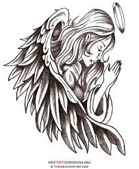 Moons with wings tattoo design. Praying Guardian Angel With Halo Tattoo Design