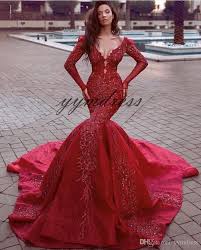 New Arrival Red Mermaid Wedding Dresses 2019 Long Sleeve Bling Sequins Beaded Mermaid Evening Dresses Prom Dresses Long With Sleeves Red Long Sleeve Prom Dress