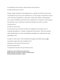 Contoh teks pembawa acara resmi workshop yang terhormat bapak, yang terhormat yang terhormat, yang terhormat ass. Doa Pembuka Acara Seminar Dan Workshop