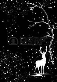 Black And White Deer Picture Winter Season Vector Background With White Deer Under Snowfall Christmas Window Painting Christmas Paintings Christmas Art