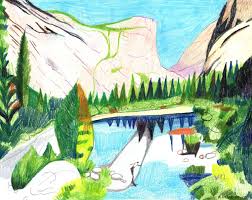 Colored Pencil Drawing Yosemite National Park Mirror Lake Etsy Colored Pencil Drawing Pencil Drawings Landscape Artwork