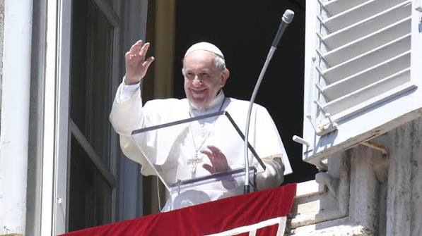Pope Francis leading the Angelus prayer in honor of the Feast of the Assumption of the Blessed Virgin Mary.