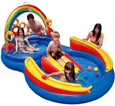 Intex 9 75ft X 6 3ft X 53in Rainbow Ring Center Slide Kids Play Inflatable Pool Baby Pool Kiddie Pool Pool Water Slide
