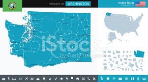 New york state map in black on a white background. Washington State Detailed Map Clipart Image