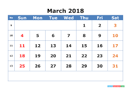 Hari raya puasa (day 1) saturday sat: March 2018 Calendar With Week Numbers Printable Free Printable 2021 Monthly Calendar With Holidays