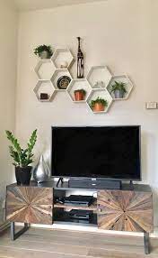 Mid century modern plant stand, hand made in canada, walnut wood, retro home decor. Tv Stand Wall Decoration Plants On Wall Creative Hexagon Plants On Wall Wall Decor Design Tv Decor