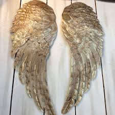 Large Metal Angel Wings Wall Decor Distressed Gold Ivory Etsy Angel Wings Wall Decor Diy Angel Wings Angel Wings Wall