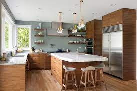 Floor standing walnut lighted curio cabinet. Kitchen Of The Week Walnut Cabinets Channel Midcentury Style