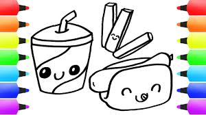 Cute fast food coloring pages. Fast Food Junk Food Drawing For Kids Easy Drawings Coloring Pages To Paint Youtube
