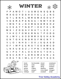 An easy winter word search to help younger kids learn how to spell words associated with the colder months of the year. Free Printable Winter Word Searches For Kids Tree Valley Academy