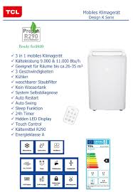 Viele hersteller haben sich noch nicht gedanken gemacht über den hitzestau im kleinwagen. Tcl Tac 12 Cpa K Weiss 3 In1 Mobile Klimaanlage 11 000 Btu 3 2 Kw Kaltemittel R290 Xxl Technik