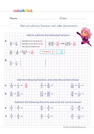 6th grade adding and subtracting fractions worksheets pdf with answers math skills for kids