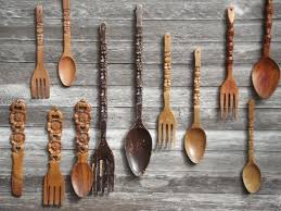 Decals are a great option for a temporary touch of style. Retro Kitchen Wall Art Big Carved Wooden Forks Spoons 60s 70s Vintage Tiki Wood