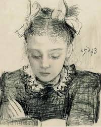 Picasso's portrait of his daughter Maya is from 1943. Such a sensitive  drawing .
