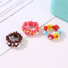 Add more beads of the first color to fill the ring. Hot Fashion Adjustable Rings Colored Beads Flower Finger Rings For Women Jewelry Wedding Diy Handmade Beaded Ring Ins Type Buy At The Price Of 0 66 In Aliexpress Com Imall Com