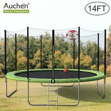 We built a super 14 foot trampoline in walmart!! 14 Ft Trampoline Auchen 2020 Upgraded Outdoor Round Trampoline With 9 Piece 6ft High Safety Enclosure Basketball Hoop And Ladder Heavy Duty Frame And Coiled Springs Trampoline For Kids Green Walmart Com Walmart Com