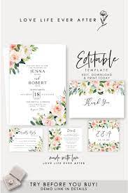 Blush Wedding Invitation Set Greenery Wedding Suite Printable Wedding Editable Template Boho Floral Wedding Invitation Kit Thank You Car In 2020 Boho Floral Wedding Invitations Wedding Invitation Kits Floral Wedding Invitations
