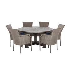 Hampton Bay Grayson 7 Piece Ash Gray Wicker Outdoor Patio Dining Set With Standard Midnight Navy Blue Cushions D19002 Newset The Home Depot Round Patio Table Round Outdoor Dining Table Patio Dining Set