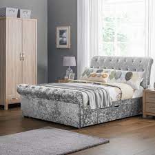 California king 91l x 82d x 56h. Verona 4ft6 Double 2 Drawer Storage Bed Silver Crushed Velvet Ver101