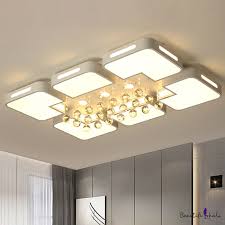 Rectangle Flush Mount Lamp Modernity Metal Led Chrome Ceiling Light Fixture With Crystal Ball Deco Beautifulhalo Com