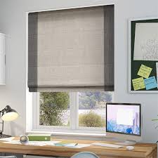 Roman shades neatly and effortlessly tuck away when opened. Linen Chic Roman Blind