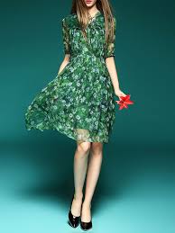 Usd 55 99 Floral Pattern Printed Silk Midi Dress Vintage Green Dress Unique Dresses Pretty Dresses