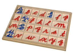 Here's the serbian version—mostly the same, but with a few letters that russian doesn't have, and a few greek: Medium Movable Alphabet Cursive Red Blue With Box E O Montessori