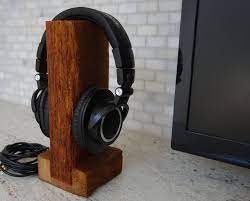 Wood Headset Stand The Rustic Headphone Holder Headset Stand Headset Holder Diy Headphone Stand Headset Stand Headphone Stands