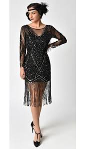 Black Gold Beaded Sheer Long Sleeve Betty Flapper Dress 1920s Fashion Dresses Black Flapper Dress 20s Dresses