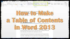 How To Make A Table Of Contents In Word 2013 Youtube