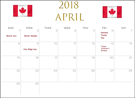 April 2018 Camada Printable Calendar 2018 Holiday Calendar Holiday Calendar Canada Holiday