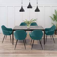 Browse 59 teal dining room on houzz. Grey Ceramic Extendable Dining Set With 6 Teal Velvet Dining Chairs Camilla Furniture123