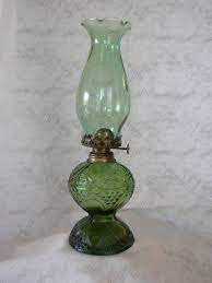 Vintage Oil Lamp Olive Green Textured Glass Original Hurricane Top Oil Lamps Antique Oil Lamps Lamp