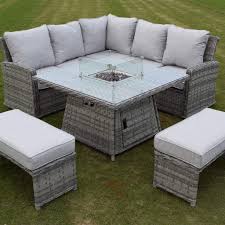 Maze rattan winchester large corner sofa set with fire pit. Weatherking Deluxe Grey Rattan Firepit Garden Set In 2021 Fire Pit Fire Pit Sets Casual Dining