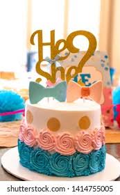 Each dessert was placed on top of a bright white pedestal at varying heights. Baby Shower Gender Reveal Cake Stock Photo Edit Now 1414755005