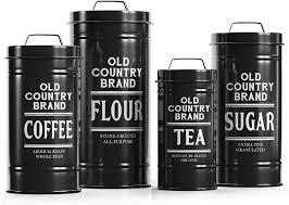 Coordinating placemats in faux leather. Amazon Com Barnyard Designs Decorative Nesting Kitchen Canister Jars With Lids Black Metal Rustic Vintage Farmhouse Container Decor For Flour Sugar Coffee Tea Storage Set Of 4 Largest Is 5 5 X 11 25 Home Improvement